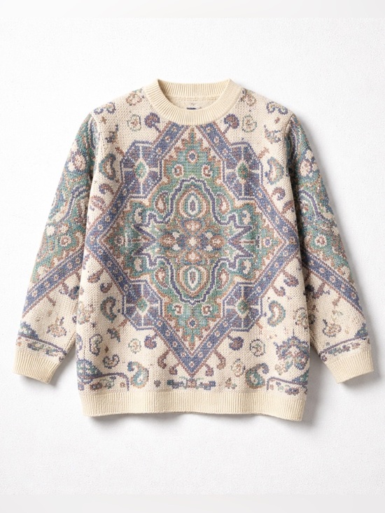 Vintage Sweaters - Vintage Jeric Knitwear Crew Neck Paisley Geometric Pattern Sweater
